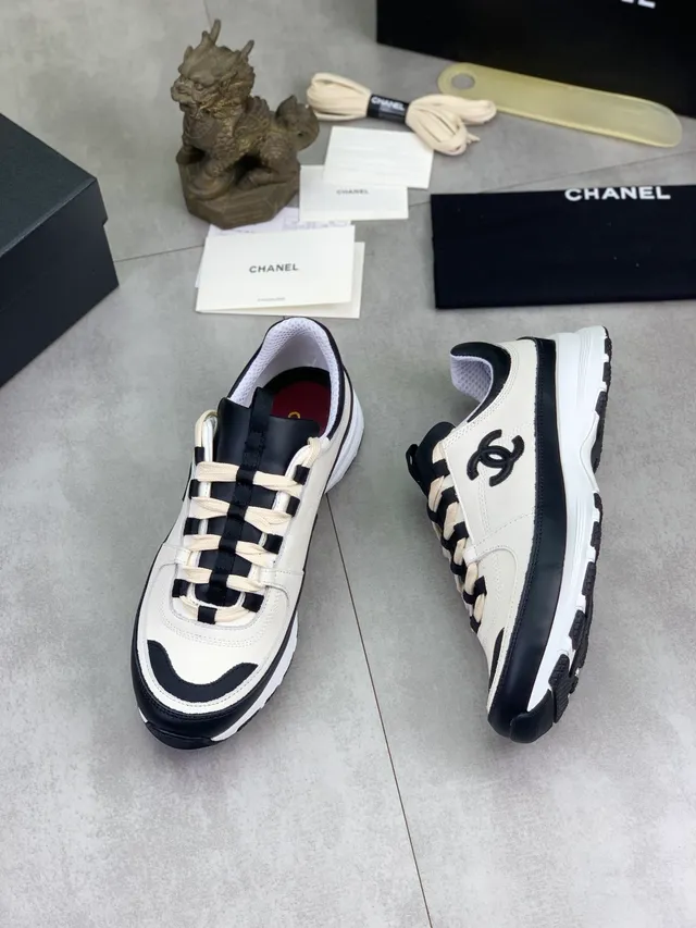 Chanel Runway Sneaker White Black Leather-and-Mesh Upper Dual-Tone Lacing System Chunky Sneakers