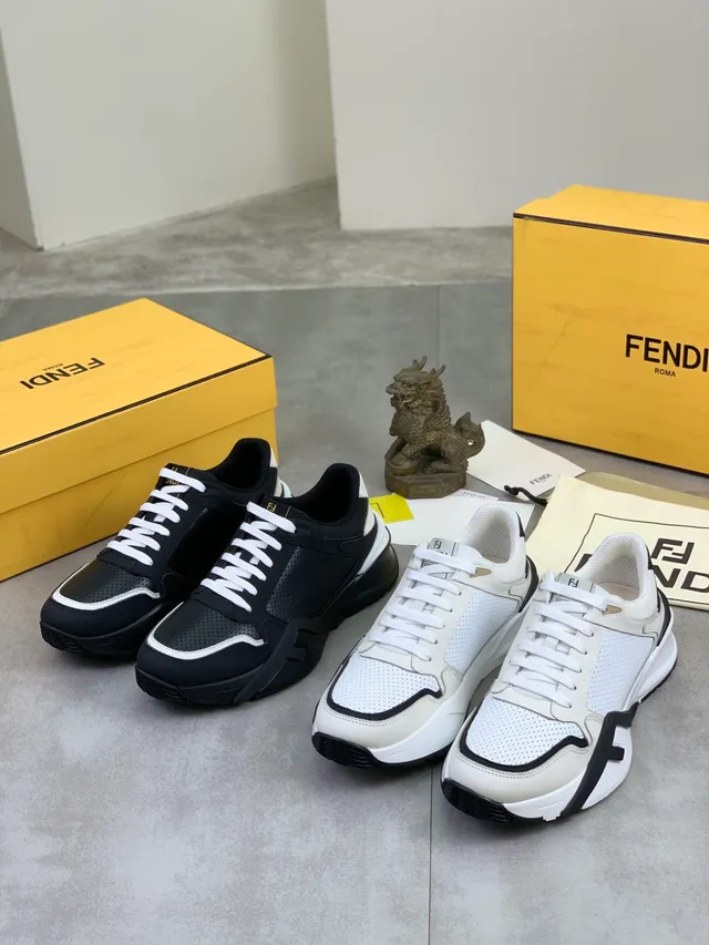 Fendi Black White Perforated Upper Contrast Piping Lifestyle Sneakers