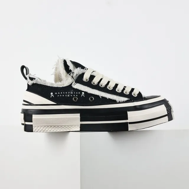 Converse Black White Frayed Raw-Edge Canvas Layered Midsole Lifestyle Sneakers