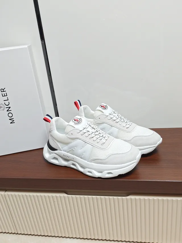 Moncler White Beige Sole Mixed Mesh And Suede Upper Chunky Sneakers