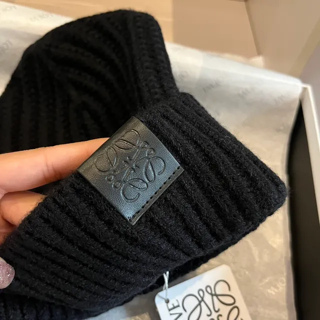 Loewe Anagram Patch Ribbed Knit Black Beanie