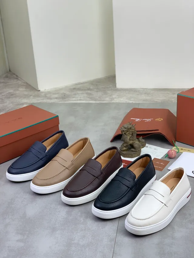 Navy Pebbled Leather Penny Strap Loafer