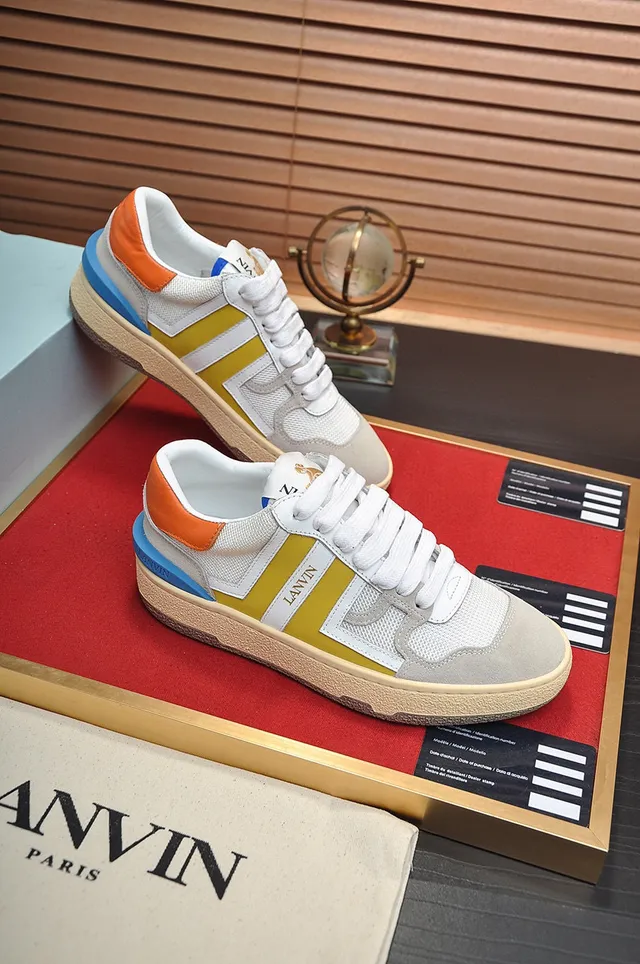Lanvin Multicolor Striped Mixed-Material Cupsole Sneakers