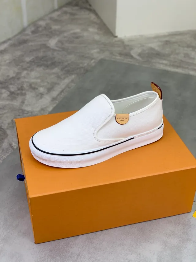 Louis Vuitton White Black Slip-On Upper Canvas Shoes