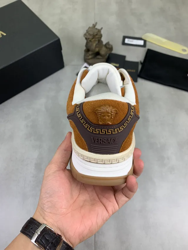 Versace Odissea Brown Suede Greca Monogram Lifestyle Sneakers