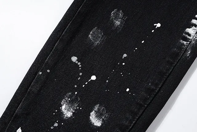 Purple Brand Distressed Paint-Splattered Black Denim Jeans