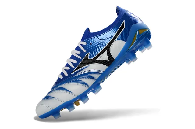 Mizuno Blue White Low-Cut Knit Upper Wave-Patterned Synthetic Overlays Firm-Ground Soccer Shoes