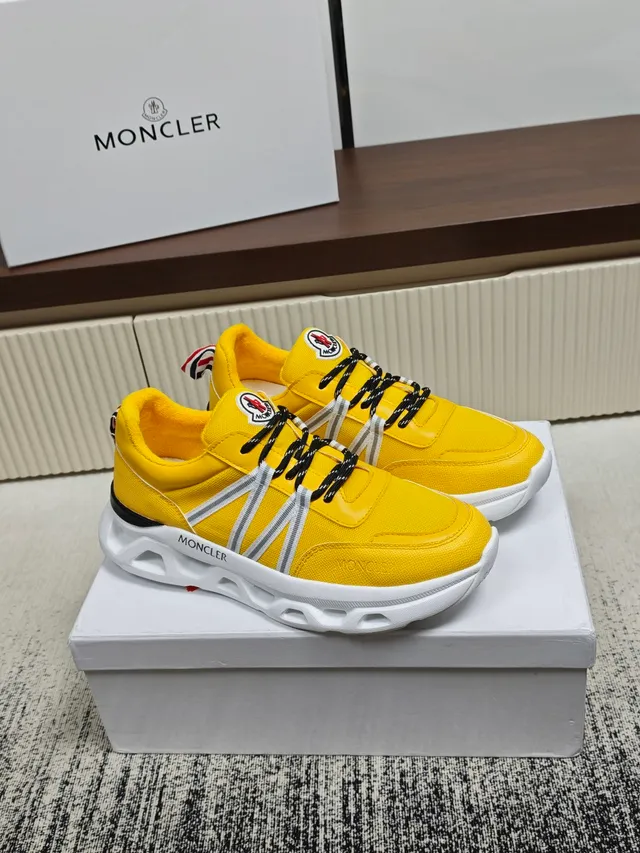 Moncler Yellow White Chunky Open-Cell Midsole Reflective Strap Detailing Lifestyle Sneakers