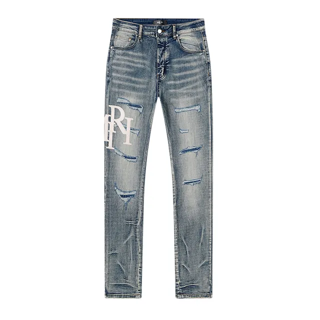 Amiri Blue White Distressed Graphic-Print Jeans