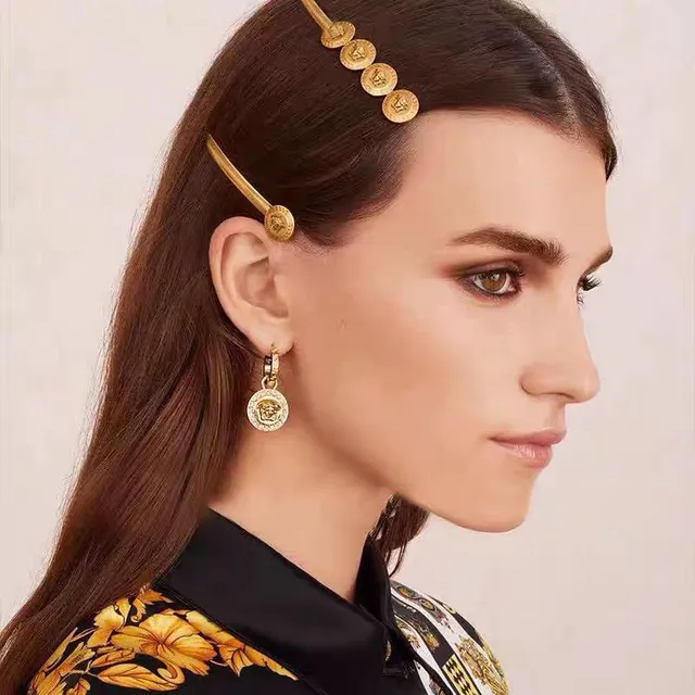 Versace Medusa Head Gold Tone Hairpin Brooch