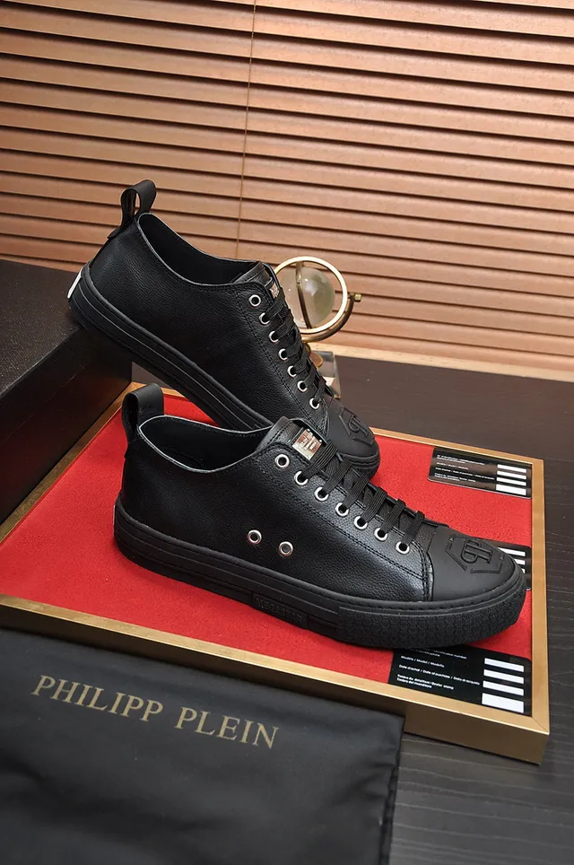 Philipp Plein Black Leather Embossed Monogram Lifestyle Sneakers