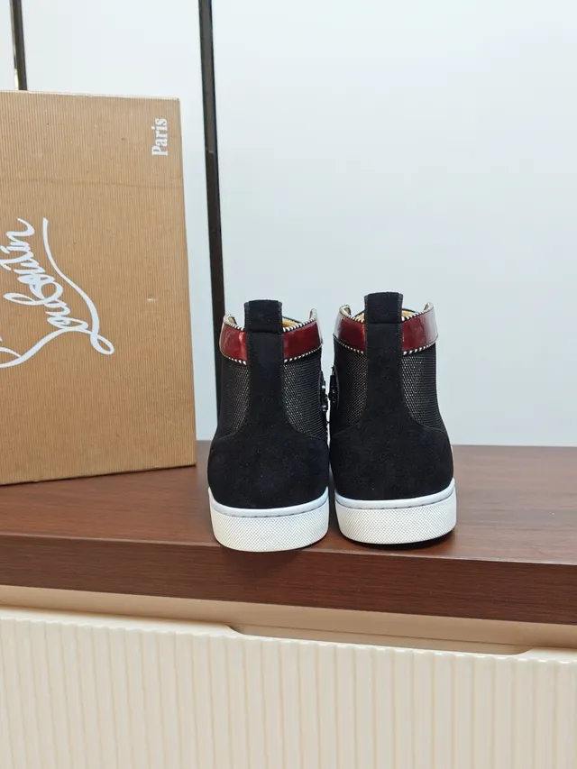 Christian Louboutin Black Red High-Top Studded Toe Lifestyle Sneakers