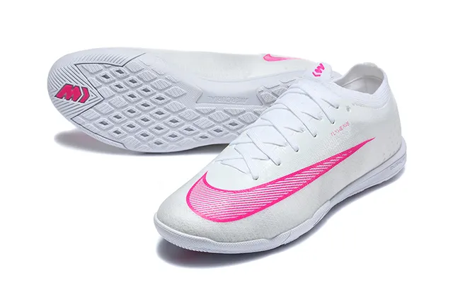 Nike White Pink Flyknit Upper Low-Top Silhouette Indoor Soccer Shoes
