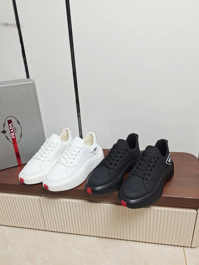 Prada Cloudbust Black Red Platform Sole Seamless Upper Chunky Sneakers
