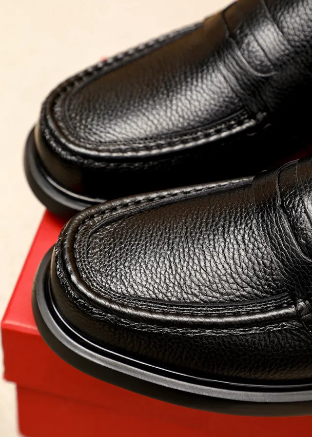 Salvatore Ferragamo Black Pebbled Leather Penny Loafers