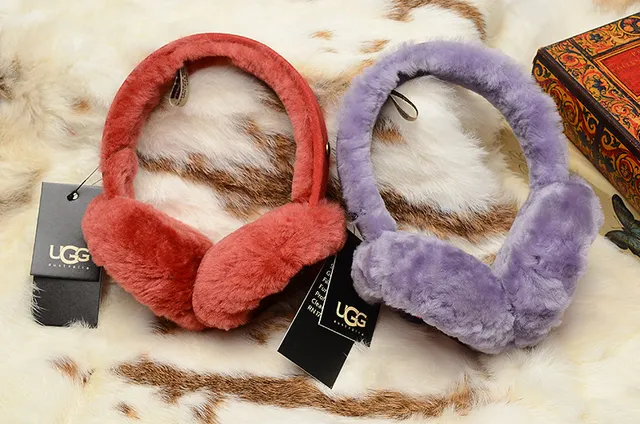 UGG Classic Red Purple Plush Shearling-Lined Rounded Ear Cups Beanie