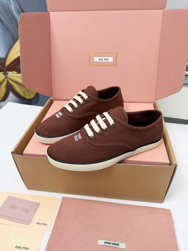 Miu Miu Brown Beige Low-Top Upper Canvas Shoes