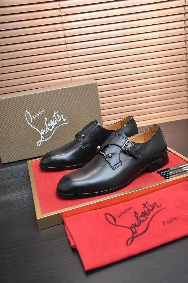 Christian Louboutin Black Red Polished Leather Single Strap Monk Shoes