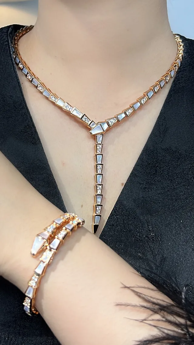 Bvlgari Serpenti Coiled Gold-Tone Mother-of-Pearl and Crystal Bracelet