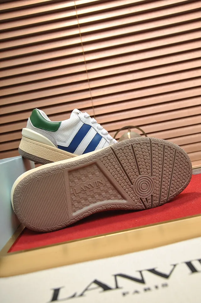 Lanvin White Blue Layered Mesh And Suede Upper Contrasting Side Stripes Lifestyle Sneakers