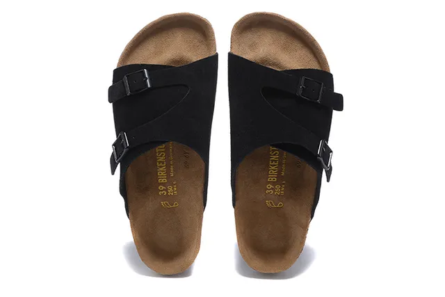 Birkenstock Arizona Black Suede Dual-Buckle Slippers