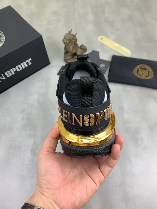Philipp Plein Black Gold Mesh Upper Sculpted Midsole Sneakers