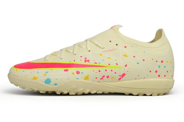 Nike Beige Multicolor Atomknit Knit Upper Splatter-Print Graphic Design Turf Soccer Shoes