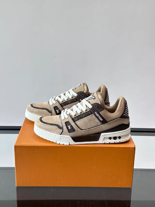 Louis Vuitton Beige Black Monogram Canvas And Suede Branded Strap Lifestyle Sneakers