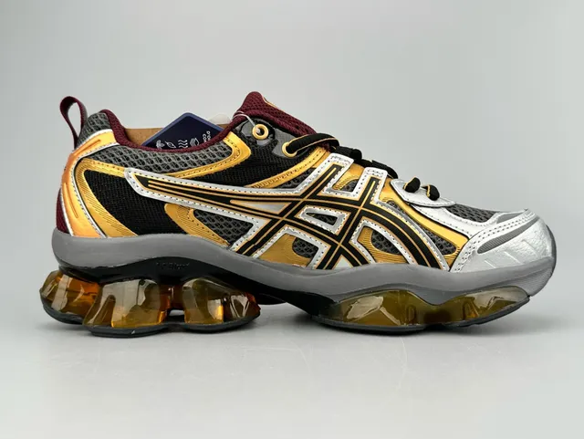 ASICS Black Gold Mesh And Synthetic Overlay Upper Visible Gel Cushioning Pods Running Shoes