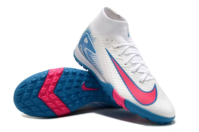 Nike White Blue High-Top Collar Synthetic Textured Upper Indoor Soccer Shoes