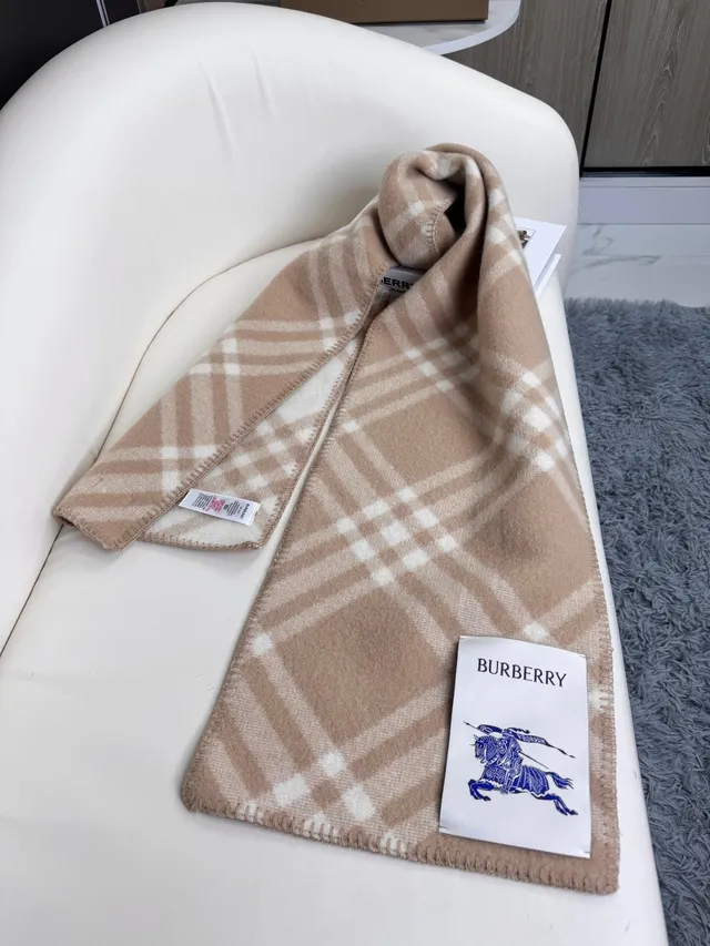 Burberry Beige and Off-White Check Cashmere Scarf