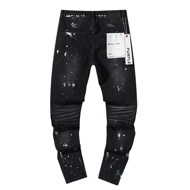 Purple Brand Distressed Paint-Splattered Black Denim Jeans