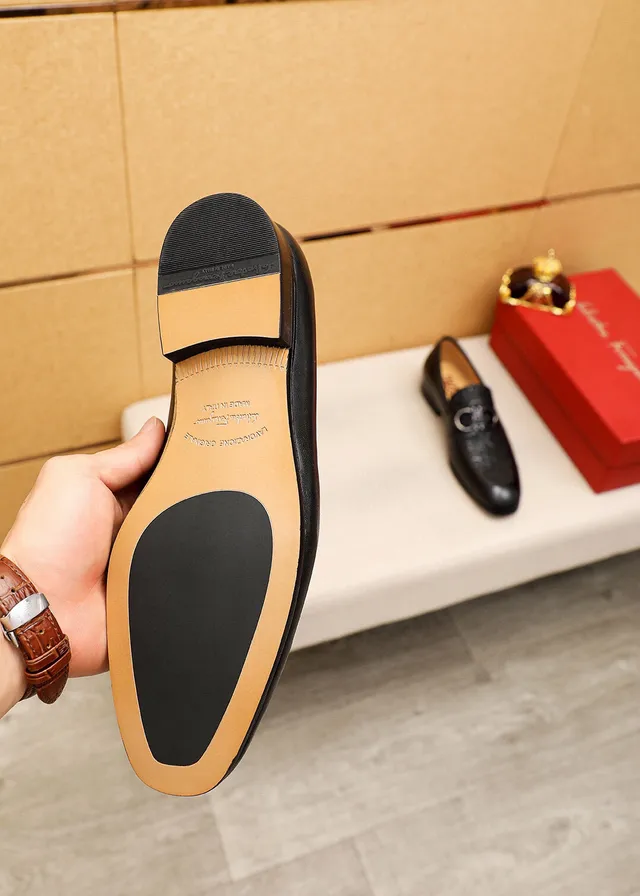 Salvatore Ferragamo Gancini Black Leather Horsebit Loafers