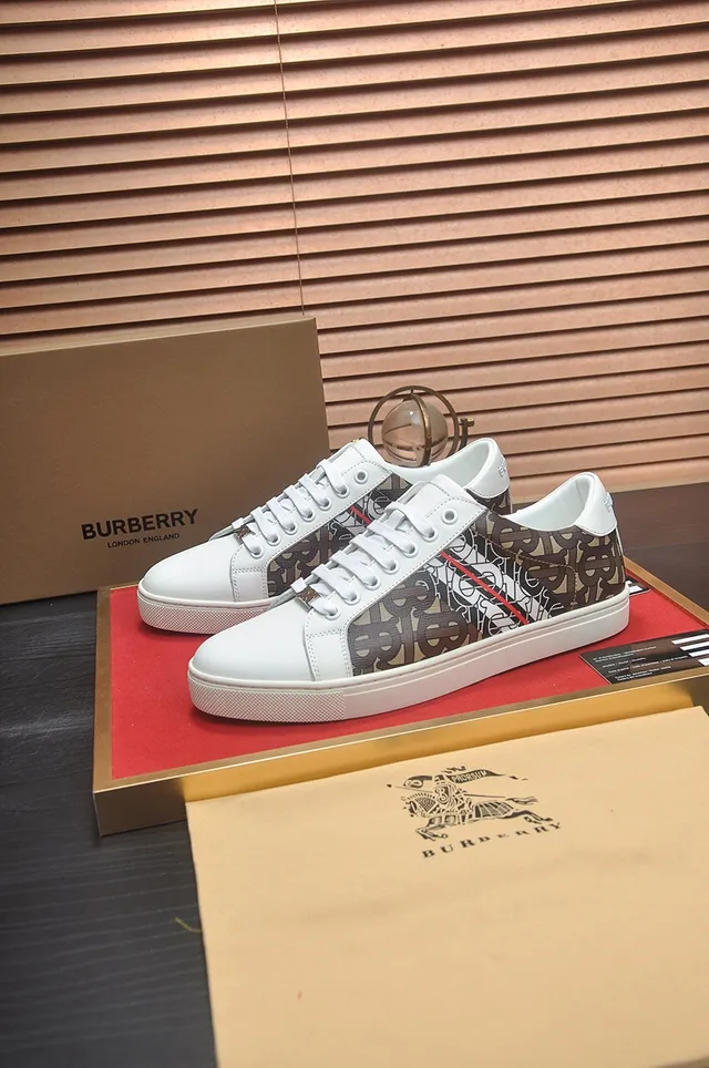 Burberry White Brown Monogrammed Textile Side Panel Leather Toe Cap Lifestyle Sneakers