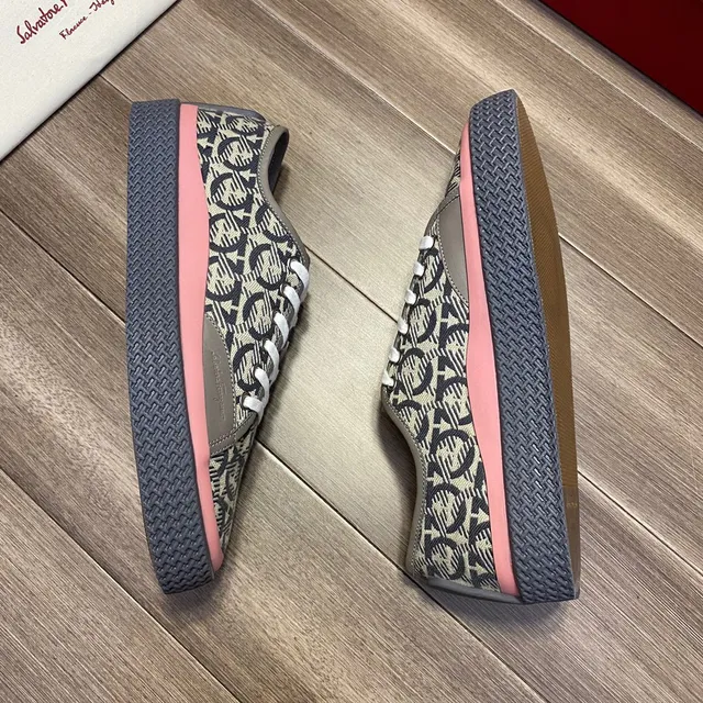 Salvatore Ferragamo Monogram-Print Canvas Low-Top Sneakers