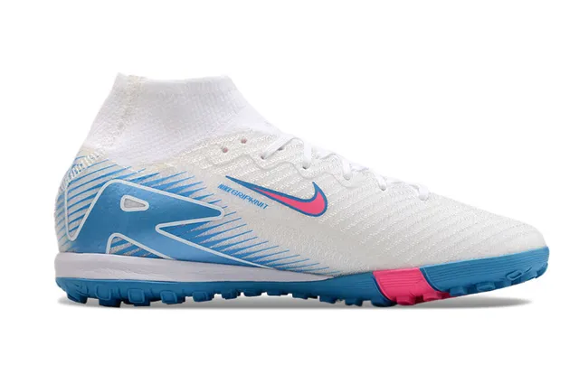 Nike White Blue High-Top Collar Synthetic Textured Upper Indoor Soccer Shoes
