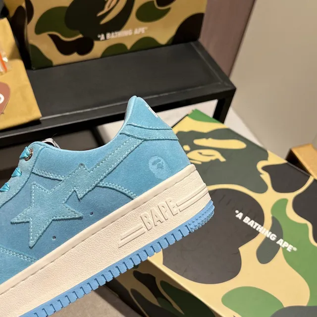 A Bathing Ape Blue White Suede Upper Star Logo Detail Lifestyle Sneakers