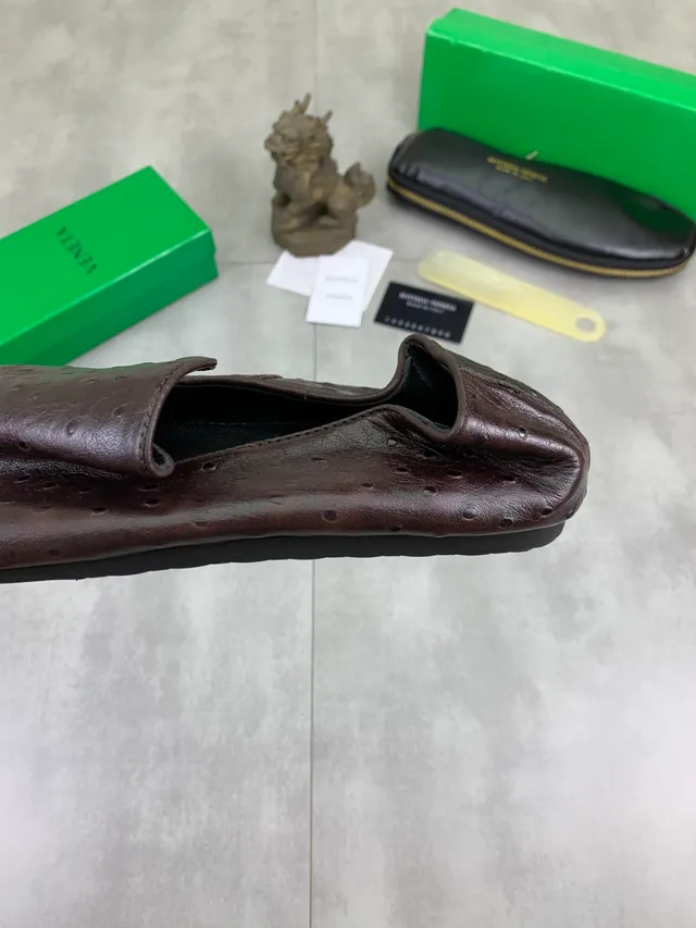 Bottega Veneta Ostrich-Embossed Brown Loafer