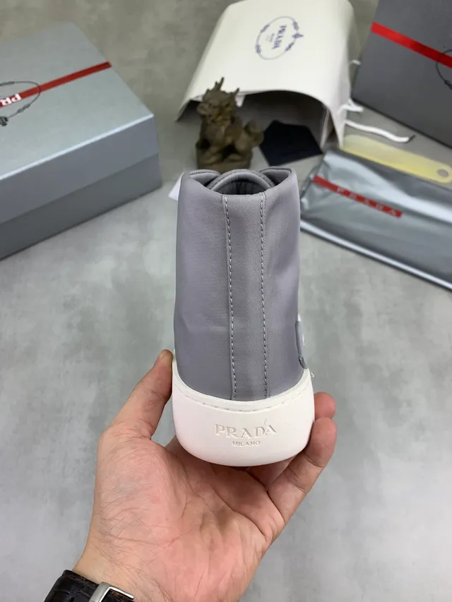 Gray High-Top Smooth Textile Sneaker