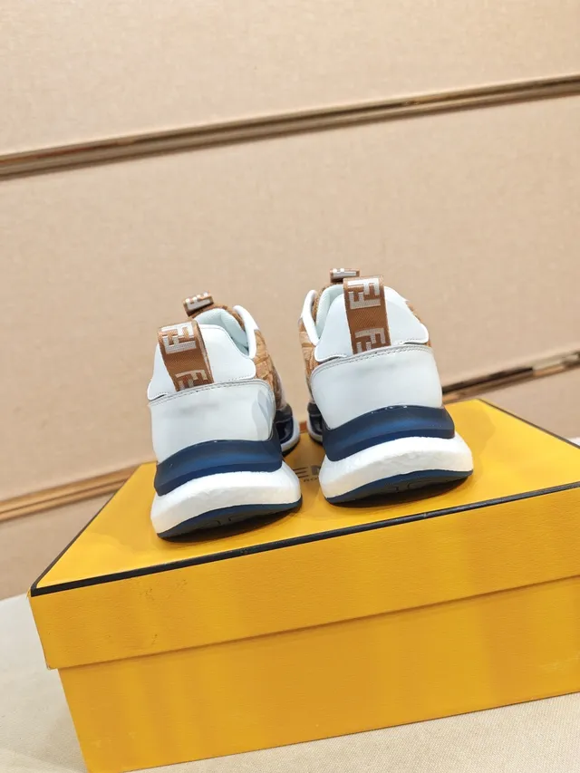 Fendi Monogram Textile and White Leather Chunky Sneaker