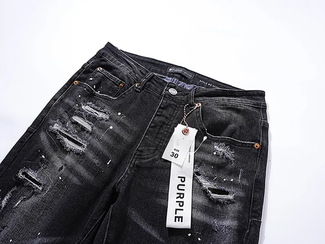 Purple Brand Distressed Paint-Splattered Black Slim-Fit Jeans