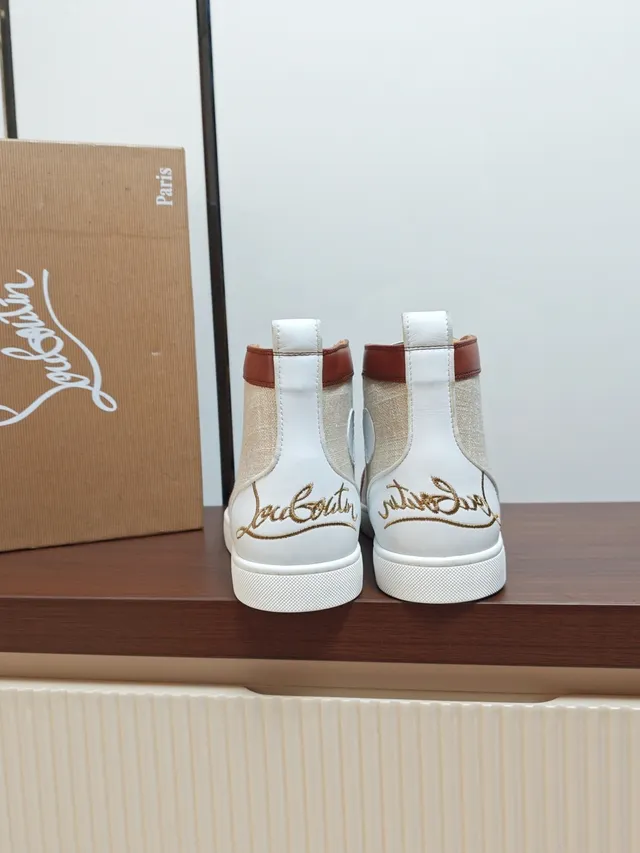 Christian Louboutin Louis Junior Beige Brown High-Top Color-Blocked Lifestyle Sneakers