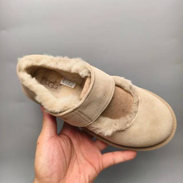 UGG Tasman Beige White Suede Upper Shearling-Lined Mary Jane Shoes