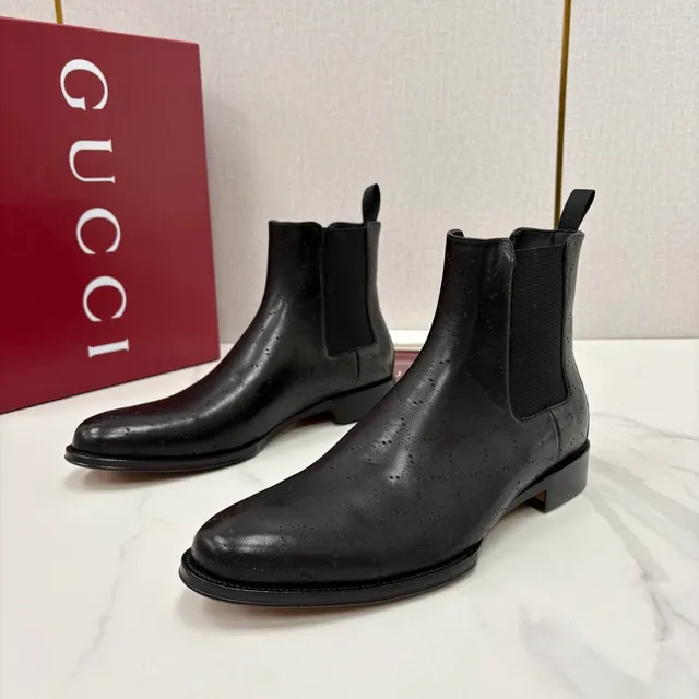 Gucci Black Brogue-Perforated Leather Chelsea Boots