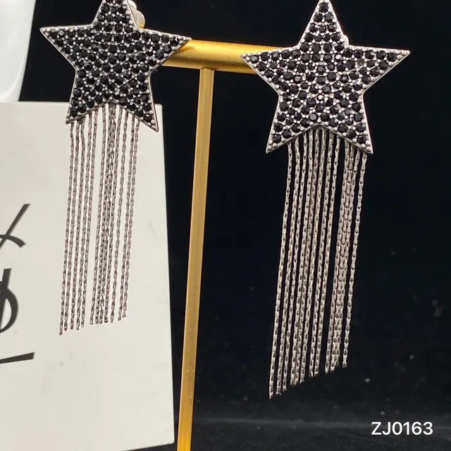 Saint Laurent Star Pavé Crystal Chain Fringe Earrings