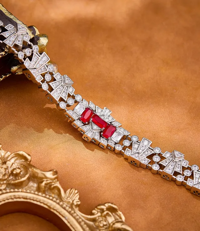 Tiffany & Co. Art Deco Geometric Red and Diamond Bracelet
