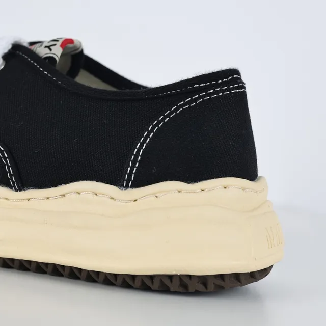MMY Black Beige Canvas Upper Sculpted Cream Midsole Sneakers