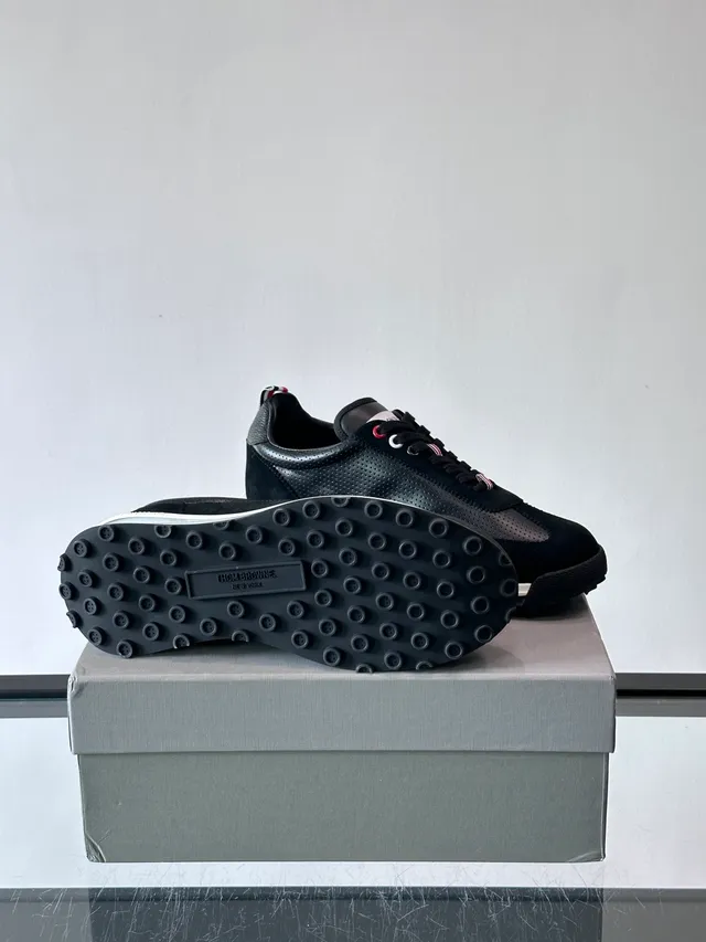 Thom Browne Black Perforated Suede Lifestyle Sneakers