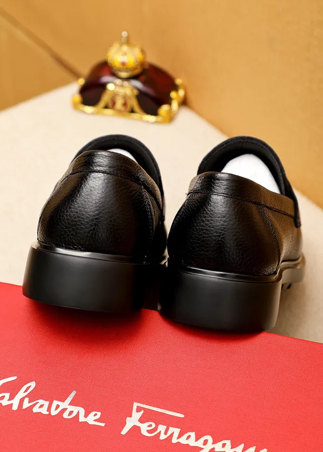 Salvatore Ferragamo Black Pebbled Leather Penny Loafers