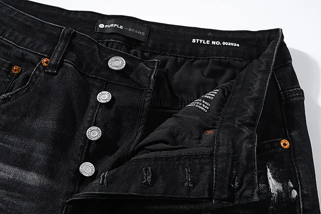 Purple Brand Distressed Paint-Splattered Black Denim Jeans
